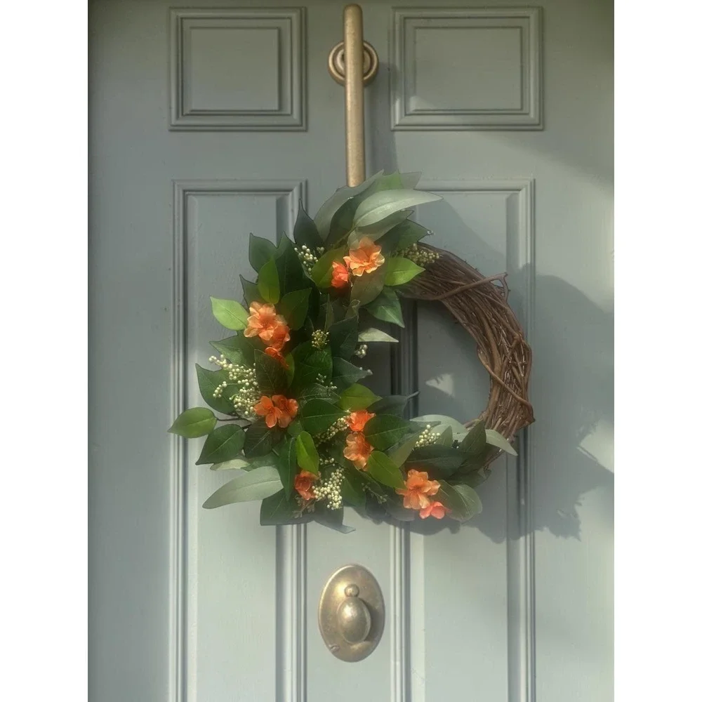 Handmade Year-Round Wreath: Greenery and Orange Door Decor